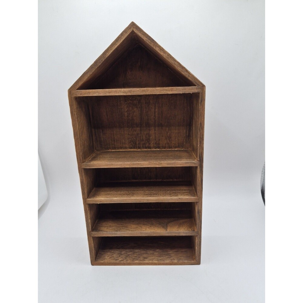 Wooden 12" Tall Brown Trinket Shelf Display Shelf for Mini Figures House Shaped